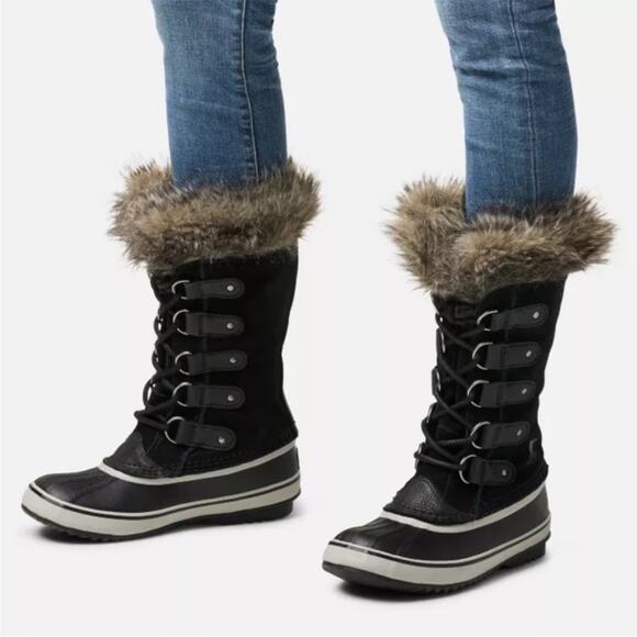 Sorel | Women’s Black Joan of Arctic Faux Fur Snow Boots Suede Lace-Up Winter 6 - Picture 2 of 9